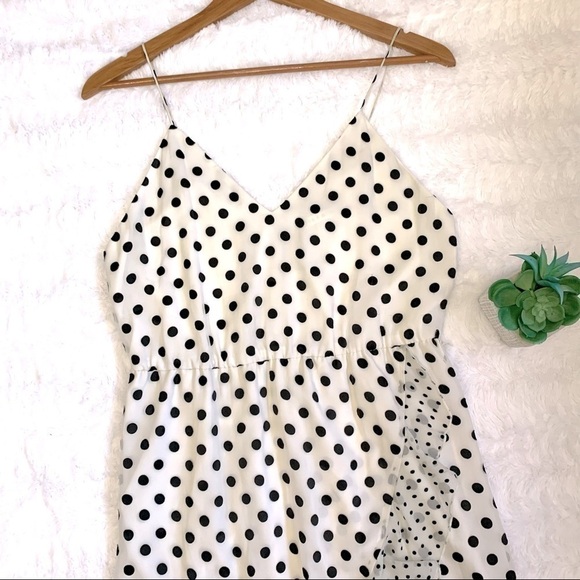 Nwt Alice + Olivia black and white silk marble polkadot faux wrap high-low dress - Picture 4 of 8